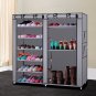 12-Lattice Dual Rows Non-woven Fabric Shoe Rack Gray