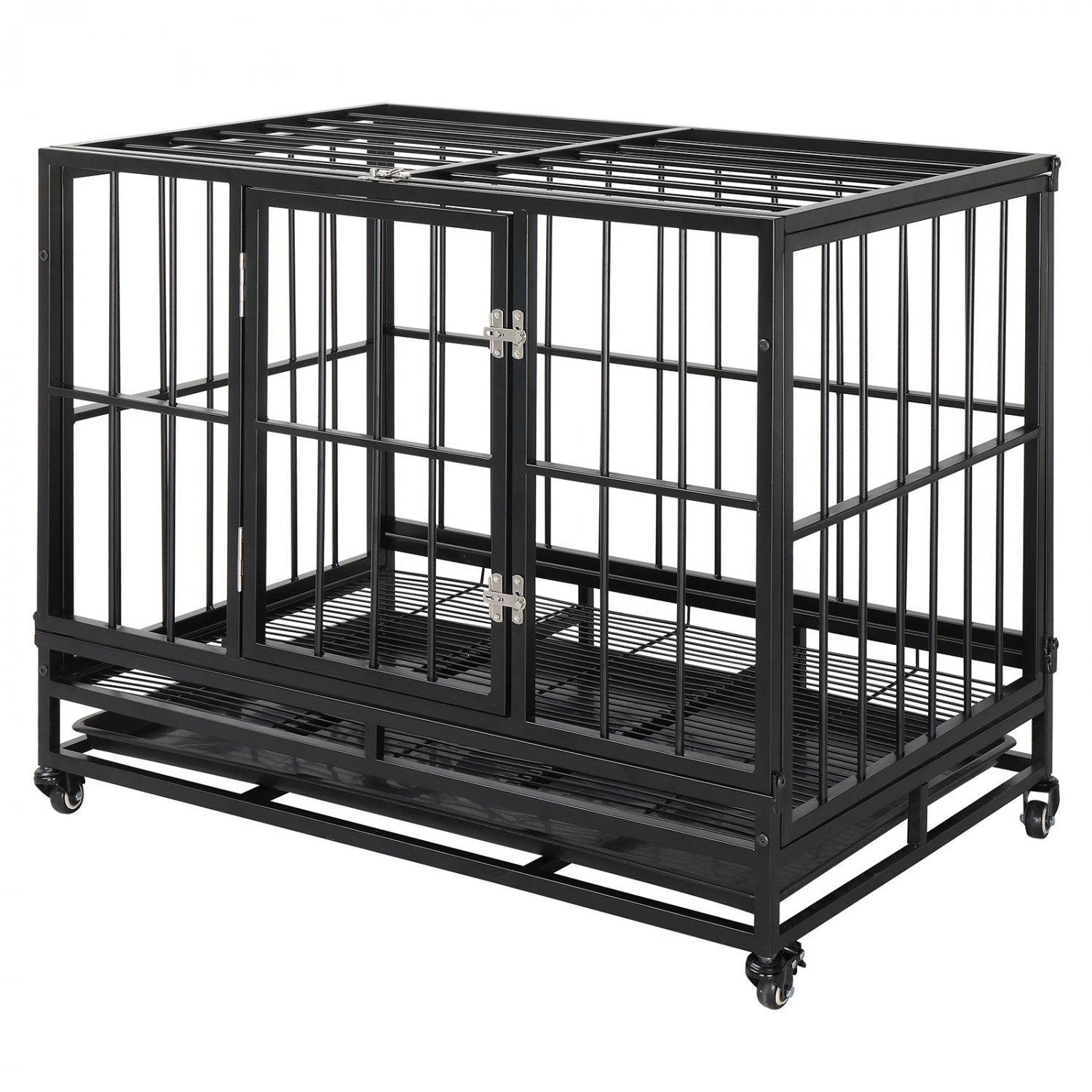 36.5â�� Heavy Duty Dog Cage Crate Kennel Metal Pet Playpen with Tray Black