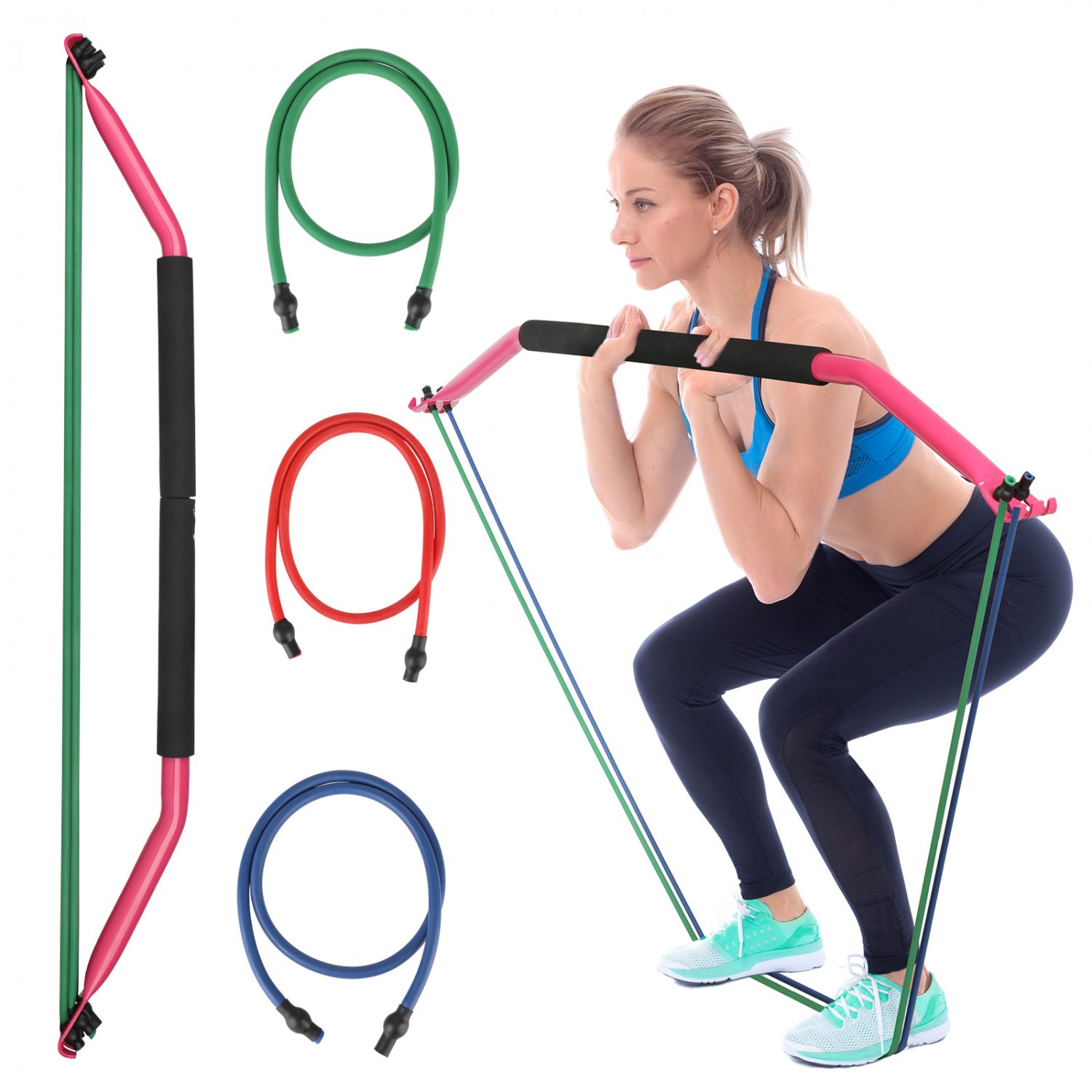 Bow Portable Home Gym with 4 Resistance Bands Fitness Equipment