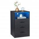 3-Drawer Bedside Table with Socket & Wireless Charger & LED Light Black