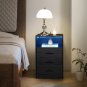 3-Drawer Bedside Table with Socket & Wireless Charger & LED Light Black
