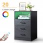3-Drawer Bedside Table with Socket & Wireless Charger & LED Light Black