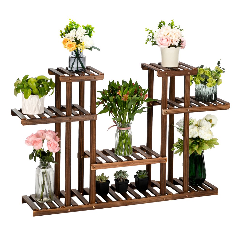 4-Layer 12-Seat Multifunction Carbonized Wood Plant Stand