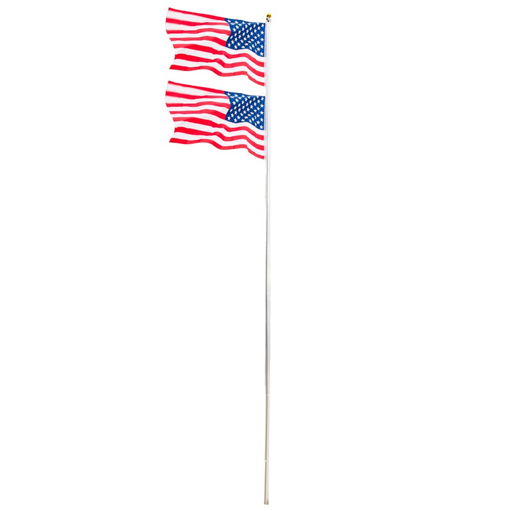 Outdoor 20FT Aluminum Sectional Flagpole Kit Halyard Pole with 2 US American Flags