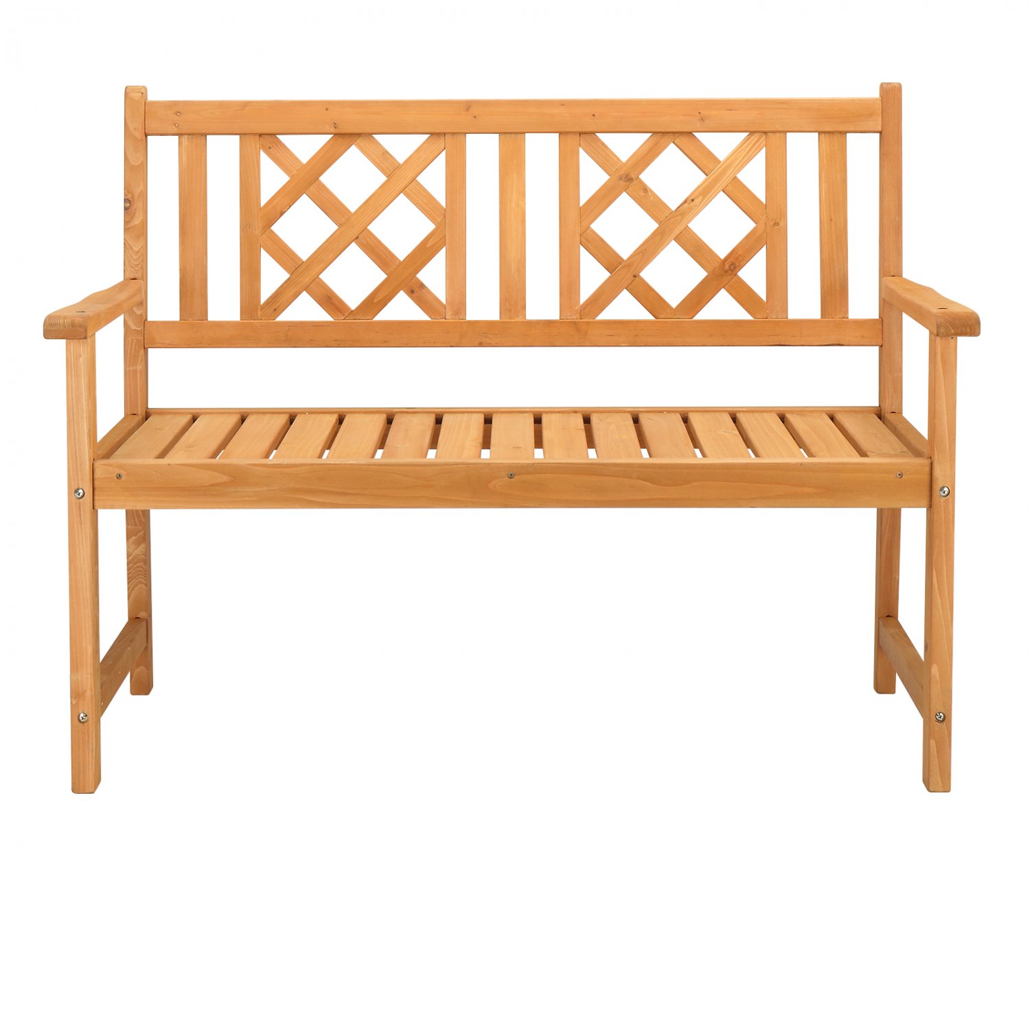 Outdoor Fir Grid Back Wooden Bench Burlywood