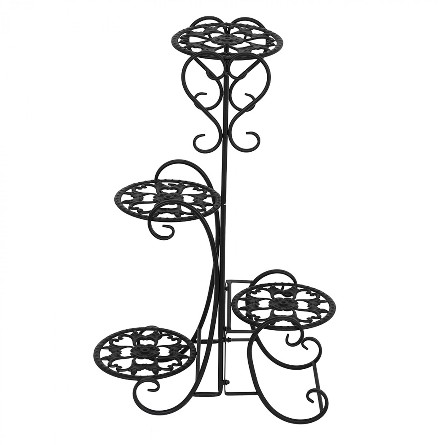 4 Potted Rounded Decorative Metal Shelf Plant Stand Black
