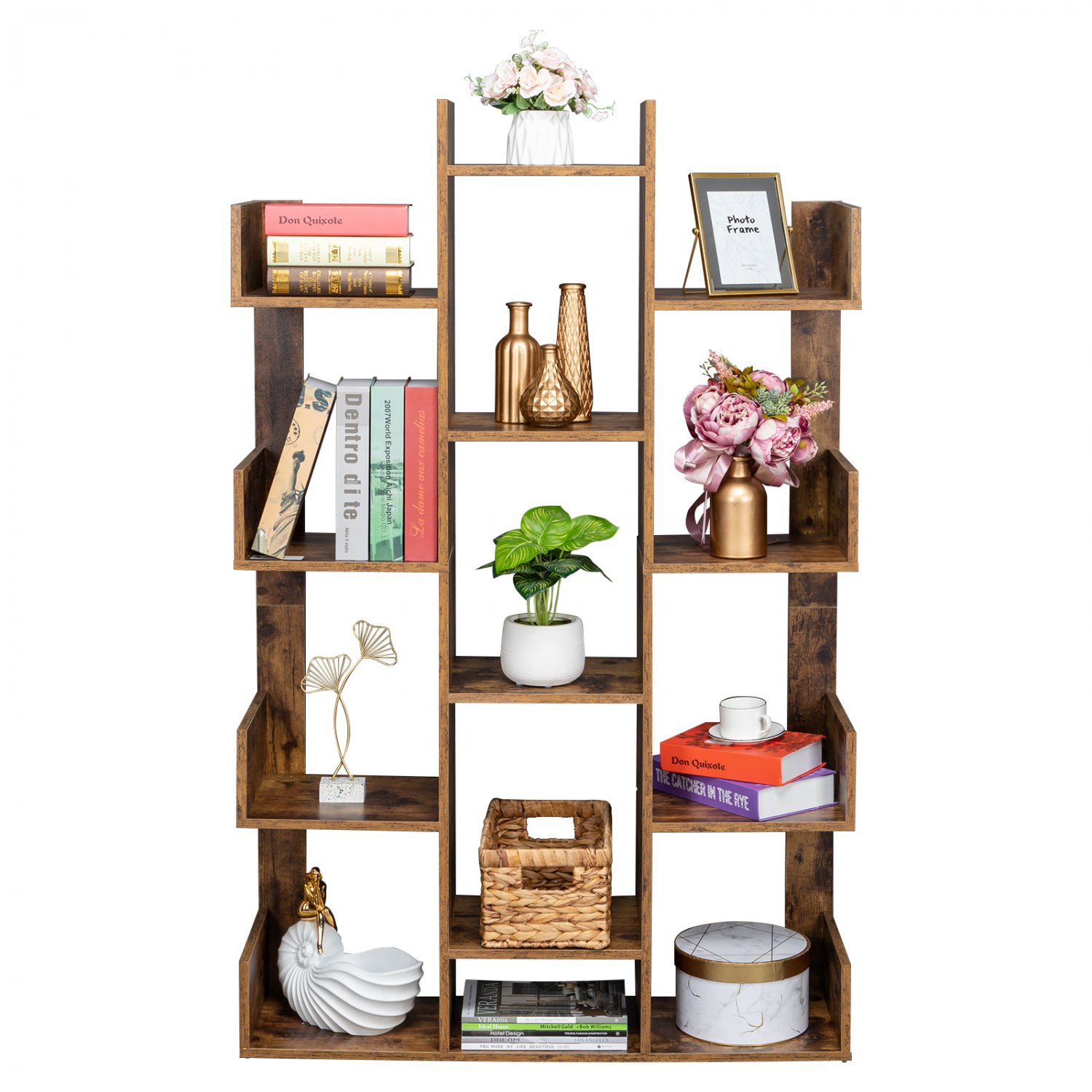 12-Shelf Modern Tree Bookshelf Brown
