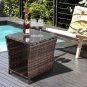 Gradient Iron Frame Rattan Side Table with Tempered Glass Brown