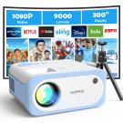SOPYOU Native 1080P Full HD 9000L Projector 4K Supported with 360° Tripod