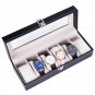 6-Compartment Leather Watch Collection Storage Box Black
