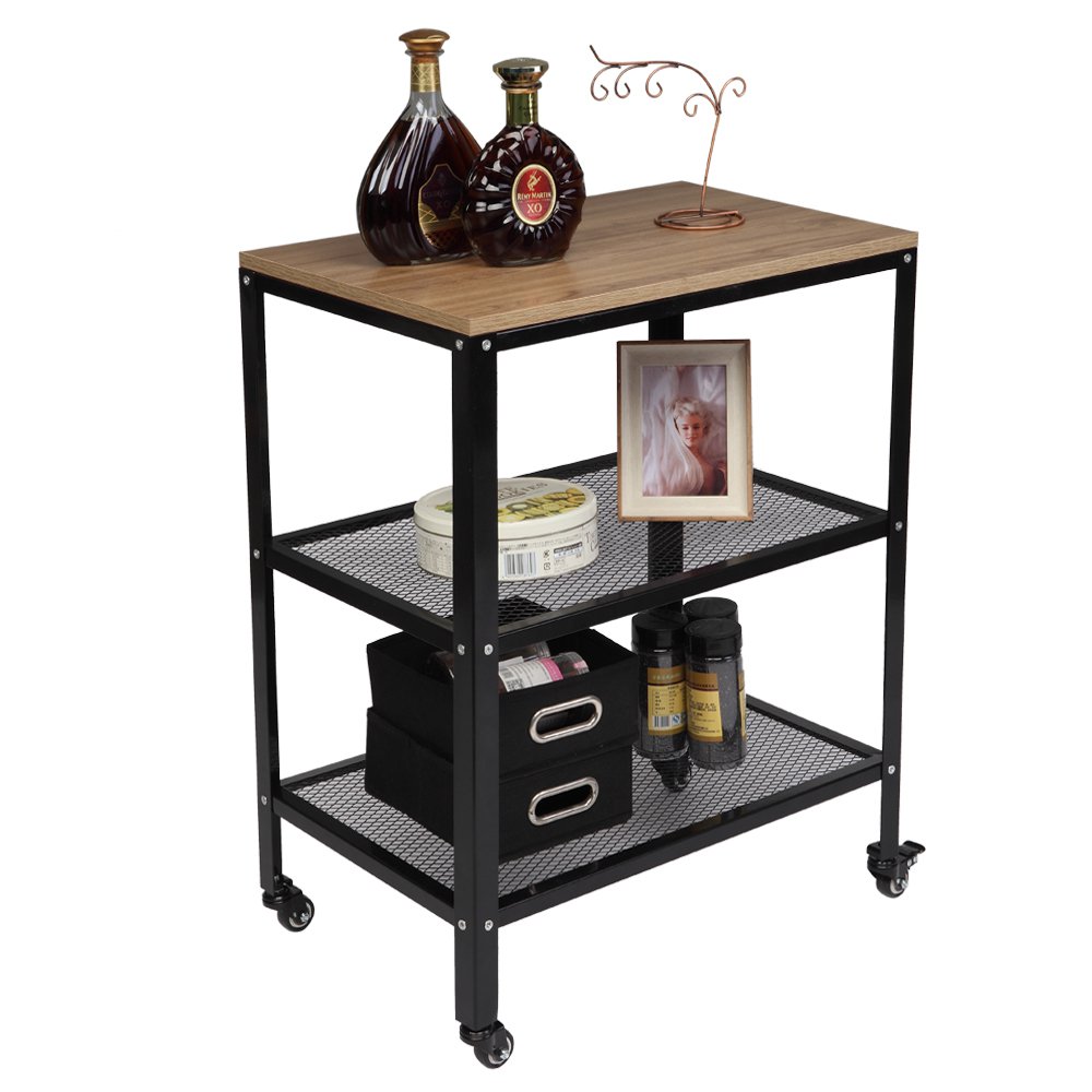 3-Tier Kitchen Utility Cart with Metal Frame Grey
