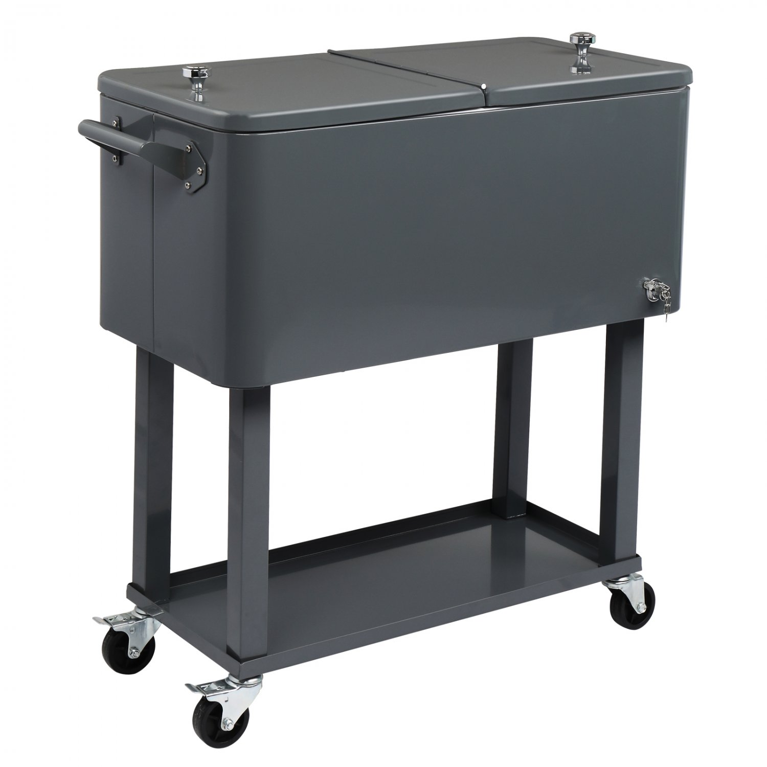80QT Rolling Party Iron Foot Cooler Cart Dark Grey