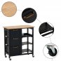 3-Layer Black Spray Paint Rolling Dining Car with 3 Drawers