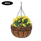 4-Pack 10" Round Wrought Iron Coconut Palm Hanging Basket