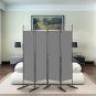 6FT 4-Fold Carbon Steel Frame Foldable Screen with Polyester Cloth Gray