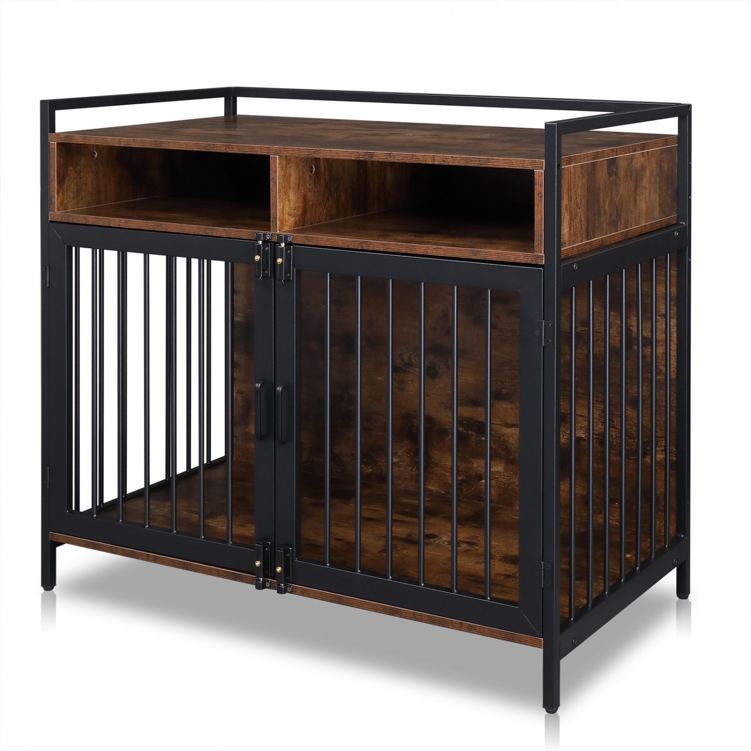 38.6" Metal Heavy Duty Super Sturdy Dog Cage with Storage and Anti-chew Features Rustic Brown