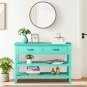 3-Tier Console Table with 2 Drawers Antique Blue