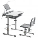 Adjustable Student Desk and Chair Set with Light & Book Stand Light Gray