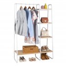 Freestanding Garment Rack with 5 Wood Shelf White