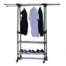 Dual Bars 3-Tier Stainless Steel Clothing Garment with Shoe Rack