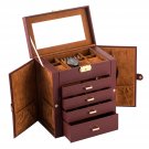 Synthetic Leather Jewelry Box with Mirror Brown