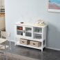 Transparent Sliding Double Doors Sideboard with Bottom Storage Rack White