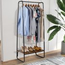 Freestanding Clothing Rack with Wood Shelf Black