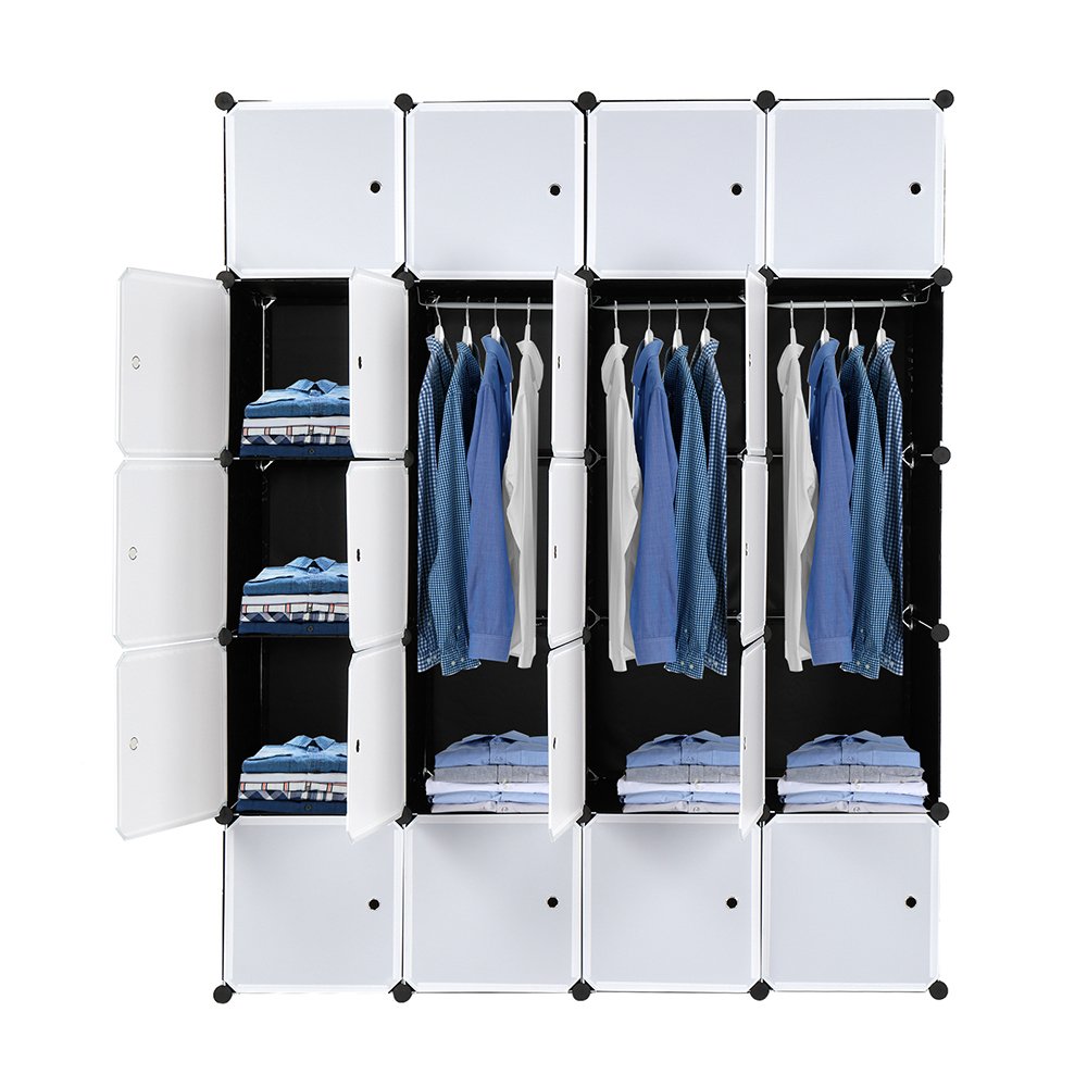 20 Cube Organizer Stackable Plastic Cube Storage Shelves with 3 Hanging Rods