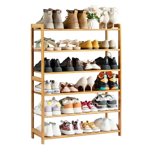 6-Tier Bamboo Shoe Storage Rack Sturdy Shoe Shelf Shoe Stand Closet Organizer
