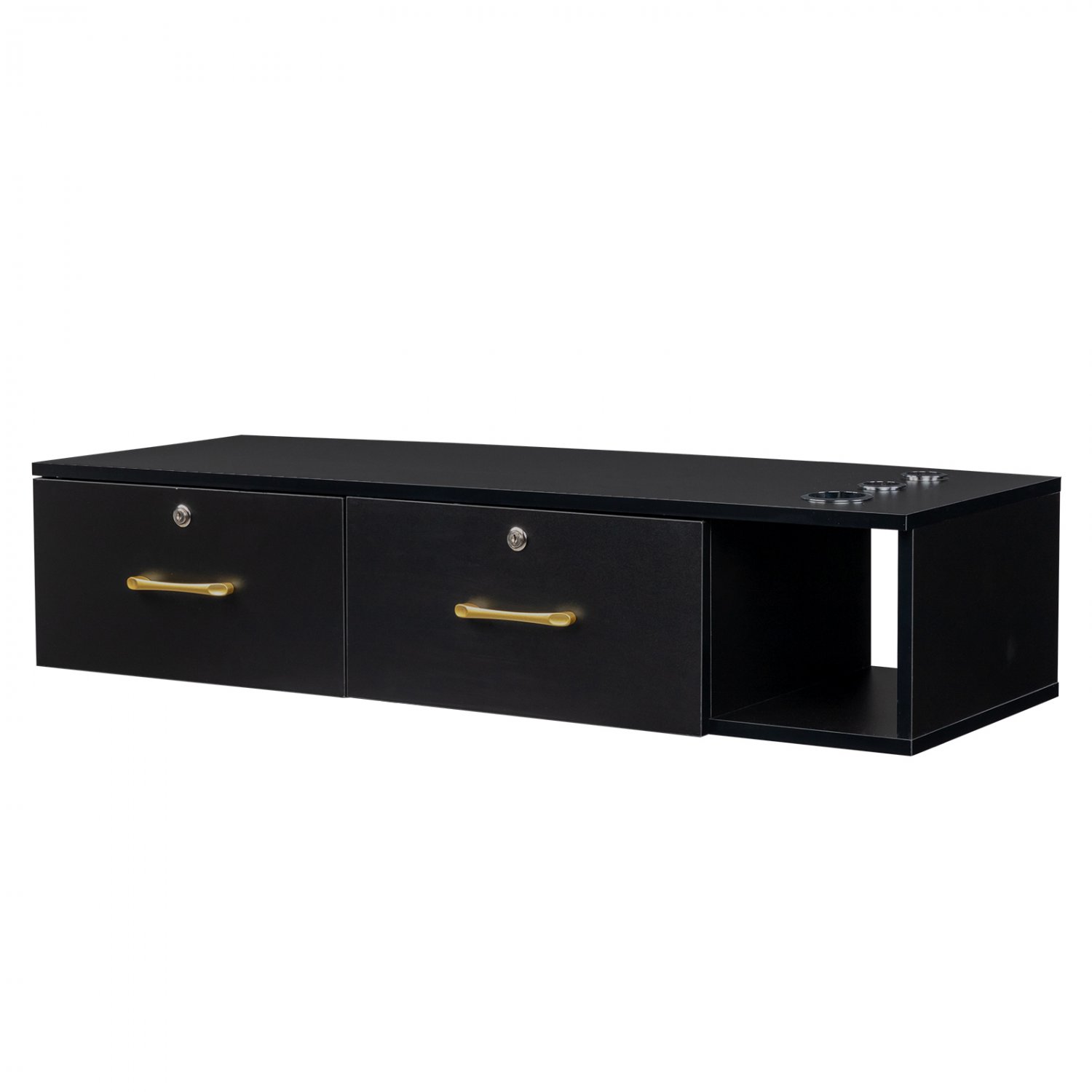 Wall Mount Classic Salon Equipment Locking Cabinet with 2 Drawers & 3 Holes Black