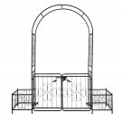 7.2FT Courtyard Iron Arch Top with Door & Planting Frame Black