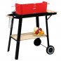 Square Enamel Charcoal Oven with Wheels Black Red