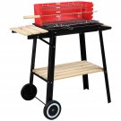 Square Enamel Charcoal Oven with Wheels Black Red