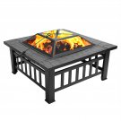 32" Courtyard Metal Fire Pit with Accessories Black