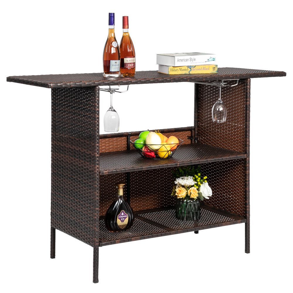 Rattan Bar Table Brown