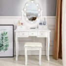 5 Drawers Makeup Dressing Desk with Cushioned Stool Set White