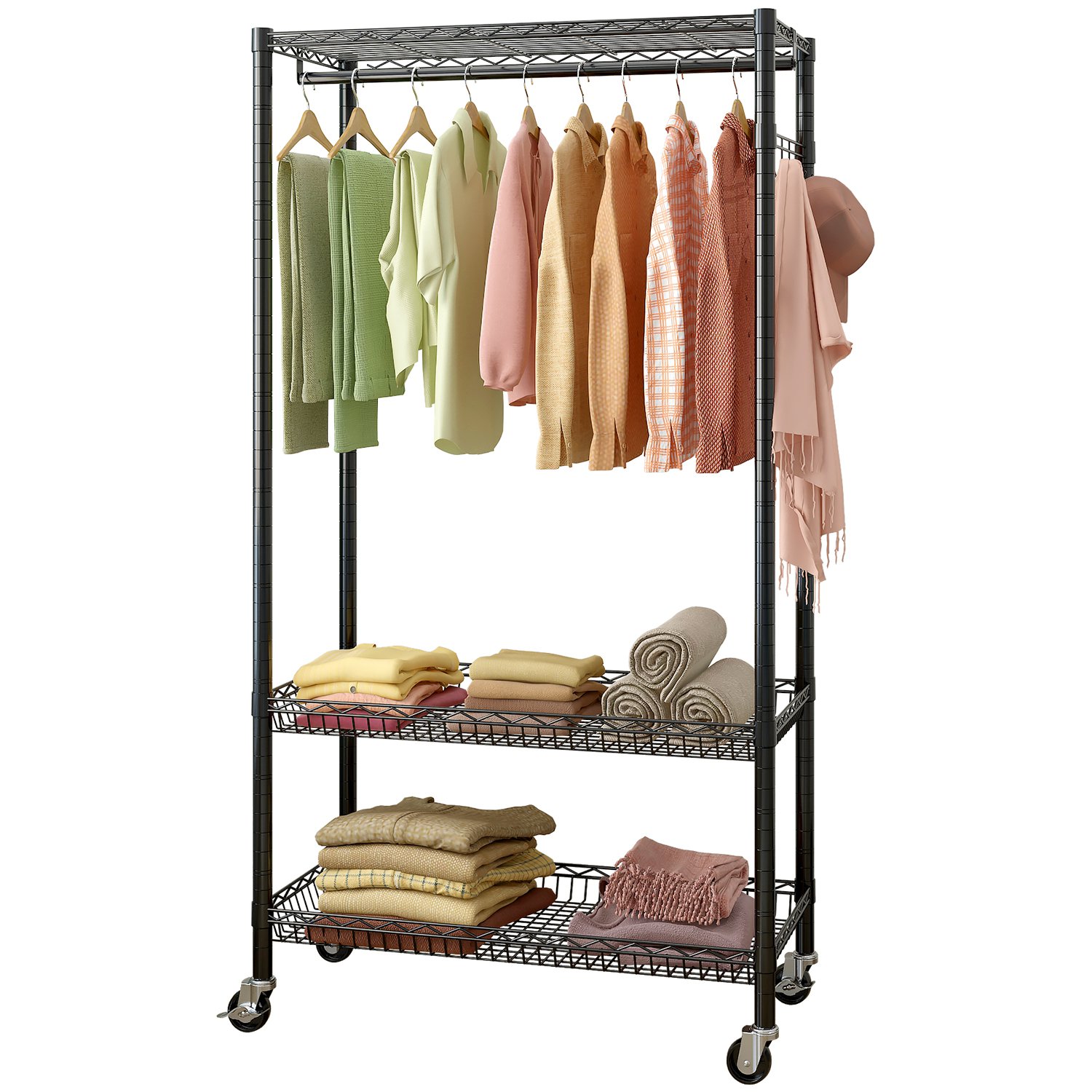 Adjustable Heavy-Duty Wire Garment Rack Clothes Rack Black