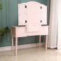 Three-Fold Square Mirror Drawers Dresser with Stool Pink