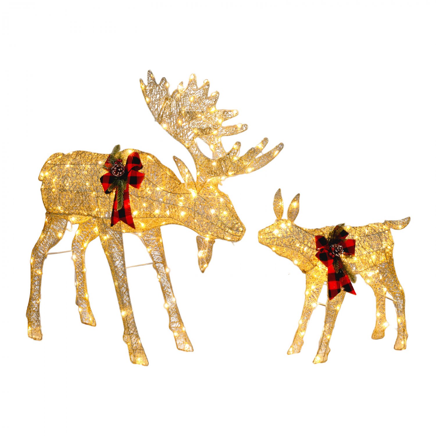 2-Piece 4FT 200 LED Leather String Light Garden Moose Decoration Golden