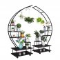 2-Pack 6-Tier Semicircular Iron Wood Plant Stand with Wheels Black