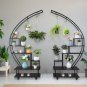 2-Pack 6-Tier Semicircular Iron Wood Plant Stand with Wheels Black