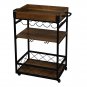 Kitchen Rolling Utility Cart with Wine Bottle Rack and Glass Holder