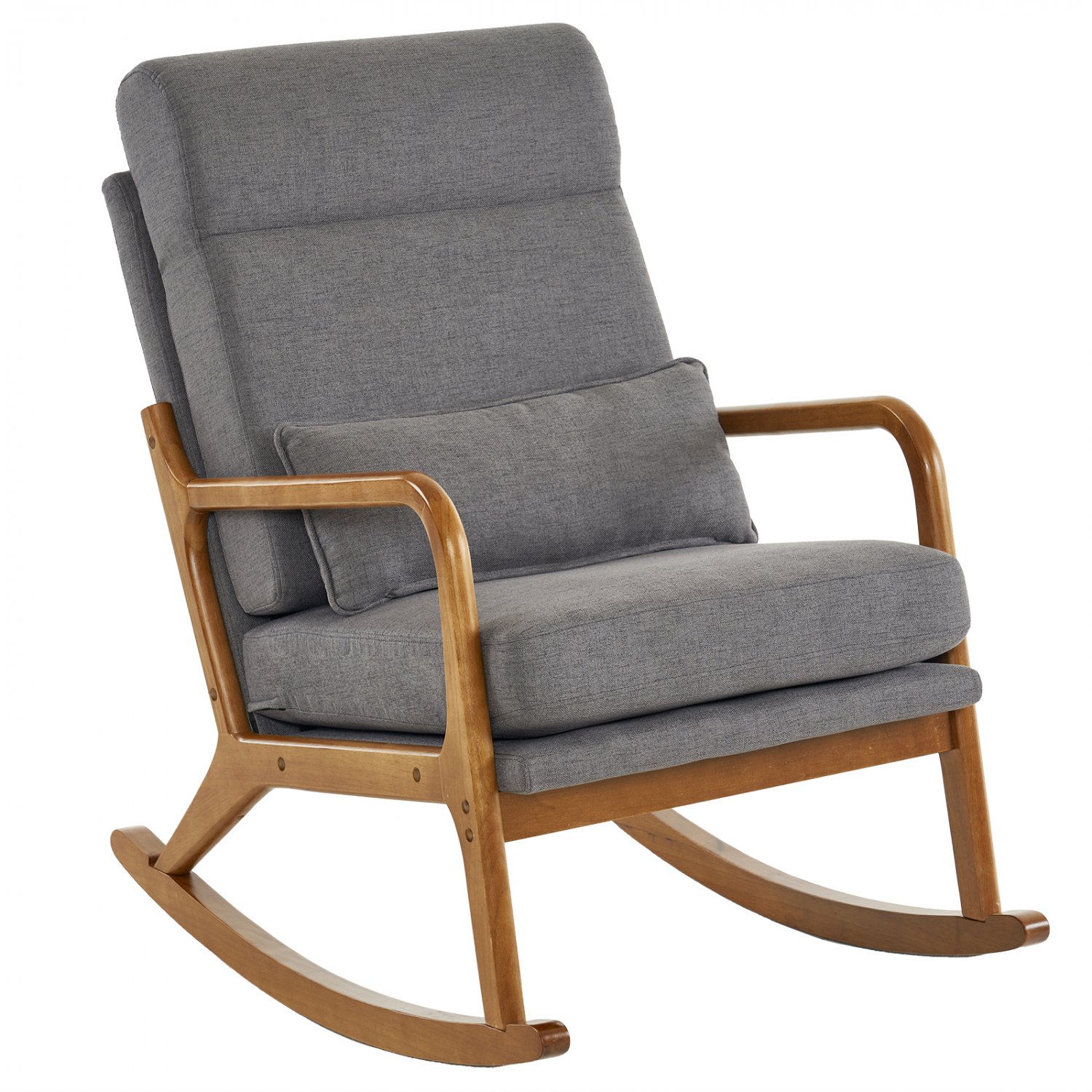 Indoor High Back Rocking Chair with Waist Pillow Dark Gray
