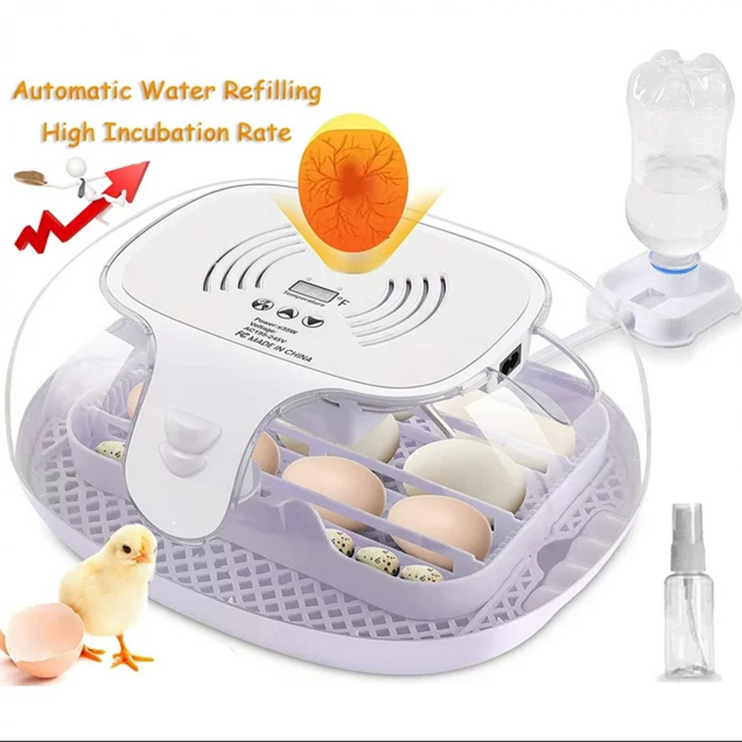 Egg Incubator with Automatic Turning & External Automatic Water Addition