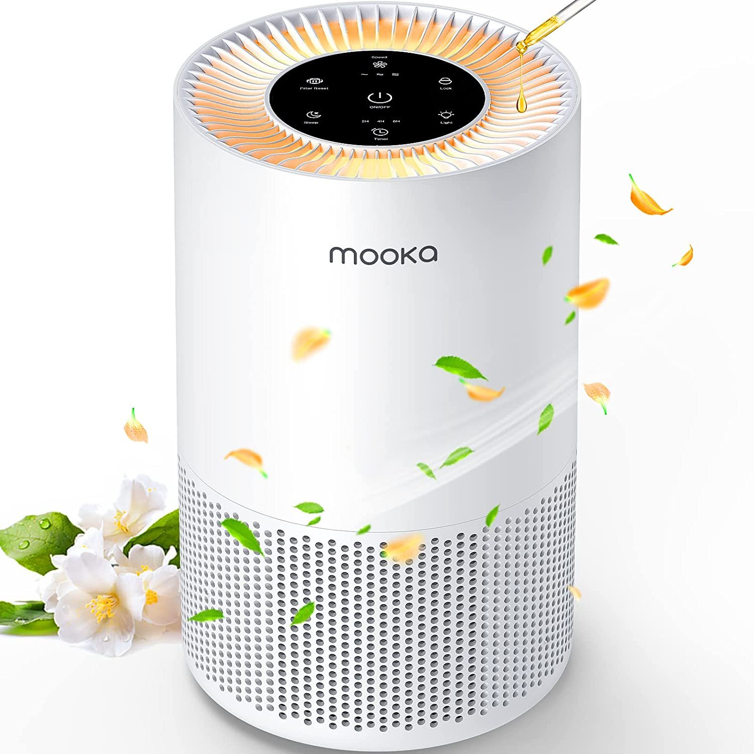MOOKA H13 True HEPA Air Purifier for Bedroom Pets with Fragrance Sponge