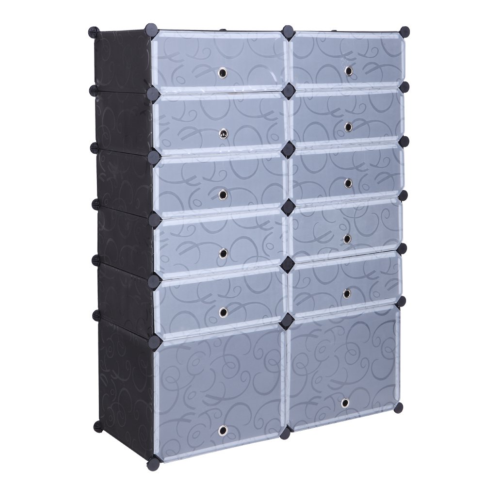 12-Cube DIY Plastic Shoe Rack Modular Organizer with Doors