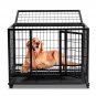 36" Heavy Duty Dog Cage Kennel with Lockable Wheels & Double Door & Removable Tray