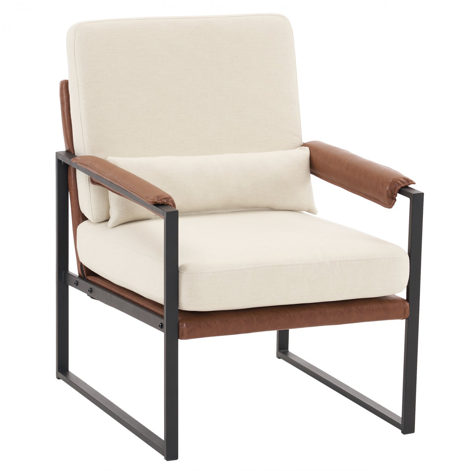 Single Iron Frame Leisure Chair Beige Brown