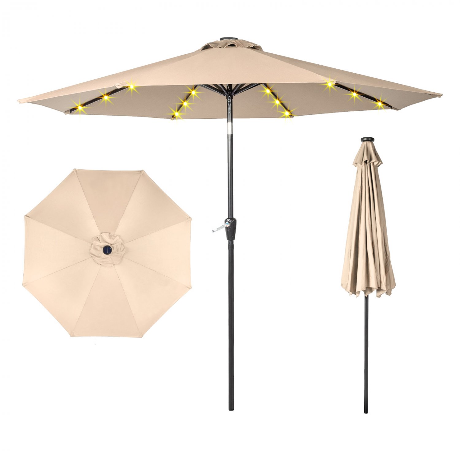 9FT Solar LED Lighted Patio Umbrella with Tilt Adjustment