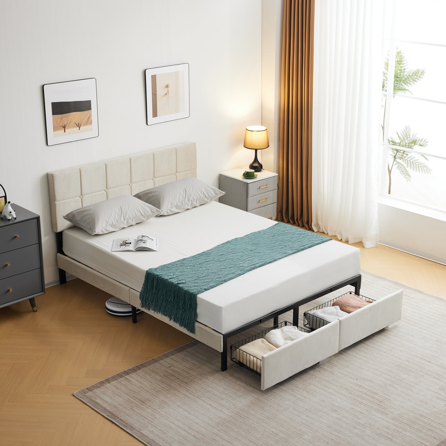 Full Size Platform Bed Frame with 2 Drawers